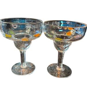 Heavy Hand Blown Margarita Glass Millefiori Citrus Murrini Fruit Art Glass